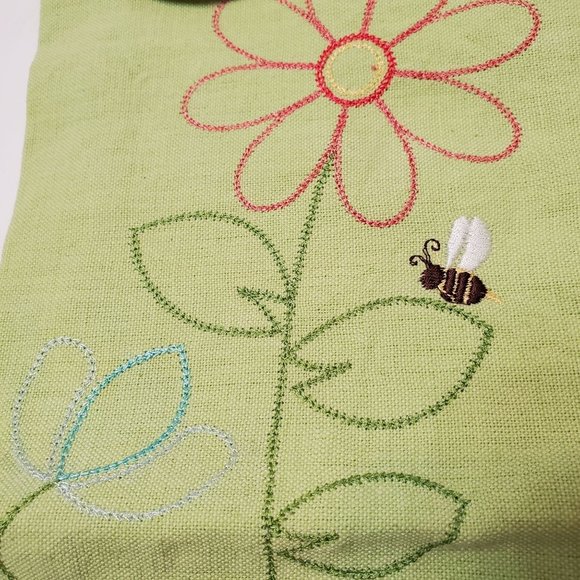 DII Design Imports Kitchen Towel, Embroidered Bumble Bee Flower Green Cotton NEW - Picture 3 of 5